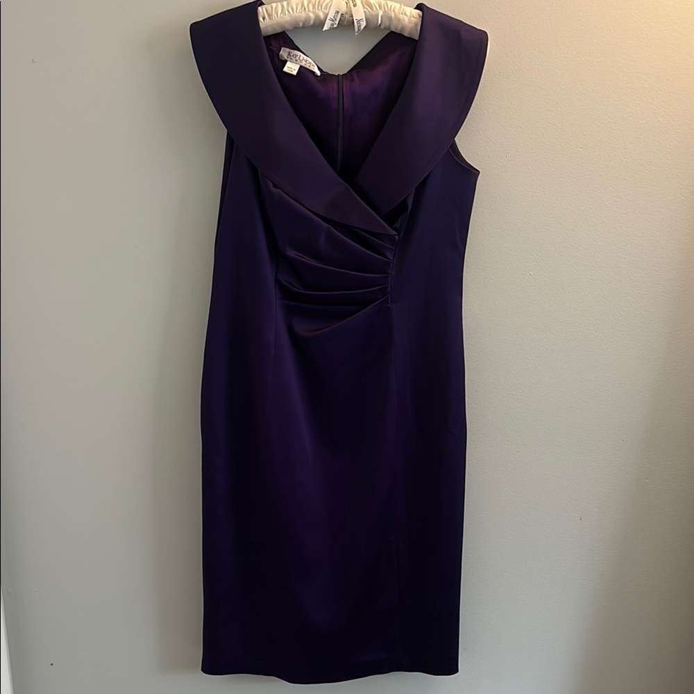 Kay Unger Purple Ruched Wrap Midi Dress